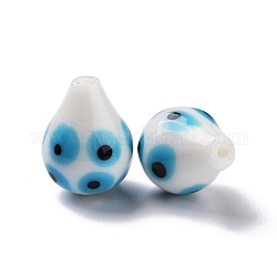 Main mal de perles au chalumeau des yeux, la moitié foré, larme, blanc, 18.5~22x14.5~15.5mm, Trou: 1.2mm
