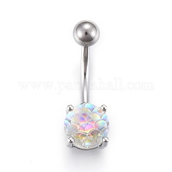 Piercing Jewelry, Brass Navel Ring, Belly Rings, with Acrylic & Stainless Steel Bar, Clear AB, 23x8mm, Bar: 15 Gauge(1.5mm), Bar Length: 3/8