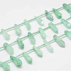 Fili di perline appuntiti in cristallo naturale, tinto, proiettile, verde, 15~22x5~11x5~11mm, Foro: 2 mm