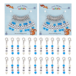 Acrylic & Glass Beaded Word RS/WS Pendant Locking Stitch Markers, Right Side/Wrong Side Zinc Alloy Lobster Claw Clasp Stitch Marker, Mixed Color, 5cm, 2 style, 6pcs/style, 12pcs/set