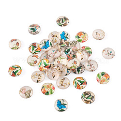Pandahall 50 Stück 10 Farben Glascabochons, halbrund/gewölbt mit Schmetterlingsmuster, Mischfarbe, 12x4.5 mm, 5 Stk. je Farbe