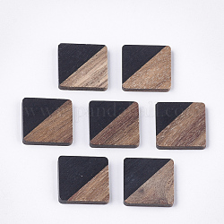 樹脂とクルミの木のカボション  正方形  ブラック  13.5x13.5x3mm