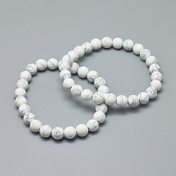 Bracelets extensibles en jaspe turquoise synthétique, ronde, 2 pouce ~ 2-3/8 pouces (5~6 cm), perle: 5.8~6.8 mm