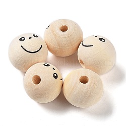 Perline di legno stampati, rotondo con la faccia sorridente, undyed, mandorle sbollentate, 20mm, Foro: 2 mm