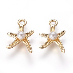 Colgantes de la aleación, con perla de imitación de acrílico, Estrella de mar / estrellas de mar, dorado, 17x11.5x4.5mm, agujero: 2 mm