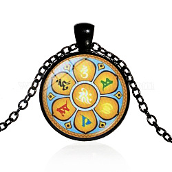 Collier pendentif en verre 7 chakra, bijoux en alliage thème yoga pour femmes, électrophorèse noir, 50~55 cm