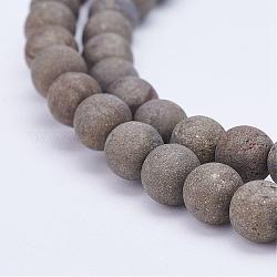 Pyrite naturelle brins de perles, ronde, mat, 5~6mm, Trou: 0.8mm, Environ 71 pcs/chapelet, 15.7 pouce (40 cm)