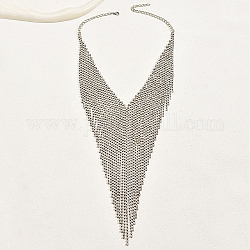 Iron Chains Tassel Statement Necklace, Bib Necklace Choker for Women, Platinum, 22.44 inch(57cm)