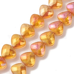 Fili di perline di vetro elettrolitico trasparente, arcobaleno placcato, cuore, arancione, 12x13x7mm, Foro: 1 mm, circa 55pcs/filo, 25.51'' (64.8 cm)