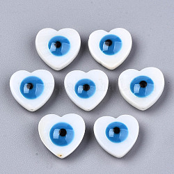 Natural Freshwater Shell Beads, with Enamel, Enamelled Sequins, Heart with Evil Eye, Dodger Blue, 14.5~15.5x15.5x6mm, Hole: 0.8mm