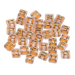 Maglie multifilo acriliche elettrolitiche trasparenti, rettangolo con lettere dorate miste, chiaro, 8.5x7.5x4mm, Foro: 1.5 mm, circa 780pcs/200g