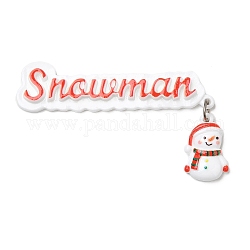 Cabujones de resina opaca con tema navideño, con aros de hierro en tono platino, muñeco de nieve, rojo naranja, 75x45x6mm