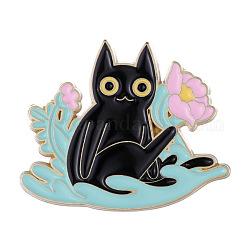 Cat with Plant Enamel Pin, Alloy Animal Brooch for Clothes Backpack, Pink, 24.5x30mm