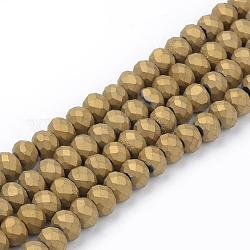 Electroplate Glass Beads Strands, Faceted, Matte Style, Rondelle, Goldenrod, 8x6mm, Hole: 1mm, about 72pcs/strand, 17.3 inch