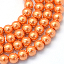 Cottura dipinto di perle di vetro perlato fili di perline rotondo, arancione scuro, 6~7mm, Foro: 1 mm, circa 145pcs/filo, 31.4 pollice