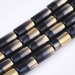 Hilos de perlas de vidrio electrochapadas, columna, negro, 19.5~20x10mm, agujero: 1.4 mm, aproximamente 15~17 pcs / cadena, 13.39 pulgada (34 cm)
