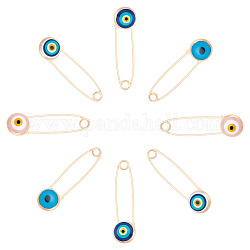 ARRICRAFT 8Pcs 4 Colors Alloy & Glass Safety Pins, Evil Eye, Mixed Color, 37.5x10x5.5mm, 2pcs/color
