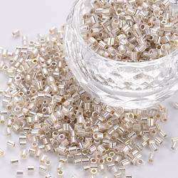 Glass tubulär Perlen, silber gefütterte Farben Regenbogen, Blumenweiß, 2.5~3x2 mm, Bohrung: 0.9 mm, ca. 15000 Stk. / Pfund