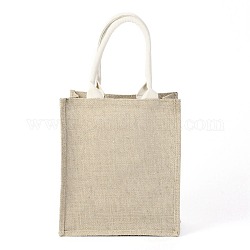 Джутовая портативная сумка для покупок, многоразовая сумка-тоут для покупок, загар, 30x26x1.2 см
