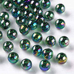 Perline acrilico trasparente, ab colore placcato, tondo, verde, 8x7mm, Foro: 2 mm, circa 1745pcs/500g