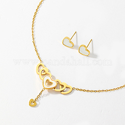 Ensemble de bijoux en acier inoxydable doré, pendentif colliers et boucles d'oreilles, cœur, collier: 450 mm, boucle d'oreille: 10 mm