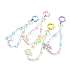 Porte-clés pendentif en perles de verre transparent, galvanoplastie arc-en-ciel, avec anneaux à ressort en alliage et perles de sélénite naturelle, couleur mixte, 17 cm
