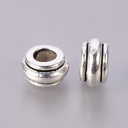 Metall europäischen Perlen mit großem Loch, Antik Silber Farbe, Rondell, Bleifrei und cadmium frei, 10 mm in Durchmesser, 5.5 mm dick, Bohrung: 4.5 mm