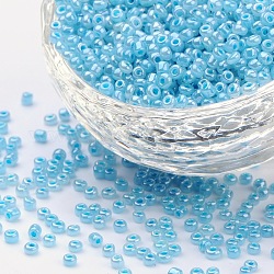 (Repacking Service Available) Glass Seed Beads, Ceylon, Round, Pale Turquoise, 12/0, 2mm, Hole: 1mm, about 12g/bag