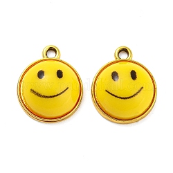 Ciondoli di resina in lega, ciondoli per il viso sorridente, piombo & cadimo libero, oro, 16x14.5x12mm, Foro: 1.8 mm