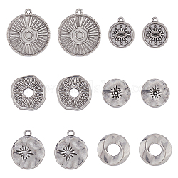 DICOSMETIC DIY Jewelry Making Finding Kit, Including 36Pcs 6 Style 304 Stainless Steel Pendants & Settings & Beads, Flat Round with Sun & Eye & Sunflower, Stainless Steel Color, 14~28x13~25x1.5~4mm, Hole: 1.2~6mm, 6Pcs/style