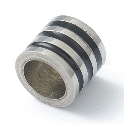 304 Stainless Steel Beads, with Enamel, Column with Stripe Pattern, Stainless Steel Color, Black, 6.5x6.5mm, Hole: 3.5mm
