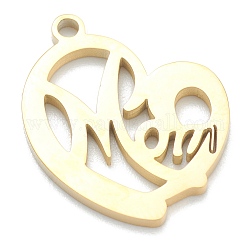 Ion Plating(IP) 304 Stainless Steel Pendants, Heart with Word Mom, for Mother's Day, Real 18K Gold Plated, 18x17x1.5mm, Hole: 1.6mm
