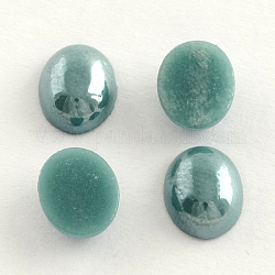 Pearlized Plated Opaque Glass Cabochons, Oval, Dark Cyan, 18x13x5mm