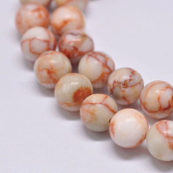 Brins de perles de netstone rouge naturel, ronde, orange, 6mm, Trou: 1mm, Environ 62 pcs/chapelet, 15.1 pouce
