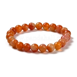 Bracelets extensibles au chalumeau à la main, bracelets de perles rondes pour femmes, rouge-orange, diamètre intérieur: 2-1/8 pouce (5.3 cm), perles: 8 mm