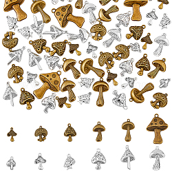 Superfindings 72 pz 12 set di pendenti in lega di stile tibetano in stile, fascino di funghi, bronzo antico e argento antico, 17~41x12~29x3~6mm, 6pcs / style