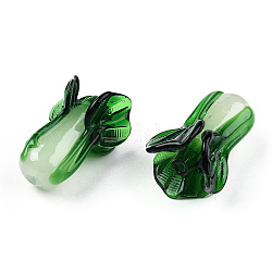 Manuell Murano Glas Perlen, Chinakohl, grün, 35.5~38.5x25.5~29 mm, Loch: 3.5 mm.