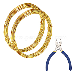 Kits de joyería envueltos en alambre de diy, con alicates de corte lateral de hierro y alambre de aluminio, oro, 20 calibre, 0.8mm, 10 m / rollo, 2 rollos / set