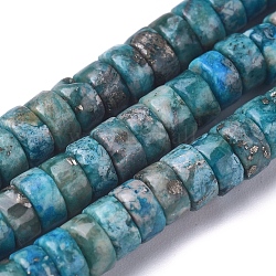 Fili di perle di pirite africana naturale, tinto, perline Heishi, Rotondo piatto / disco, 4~4.5x2mm, Foro: 0.8 mm, circa 179 pcs/filo, 15.94 pollice (40.5 cm)