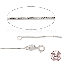 Collares de cadena tipo caja de plata de ley 925 con baño de rodio, con cierres de anillo de resorte, fina cadena y fornituras, Platino, 15.7 pulgada, 0.5mm