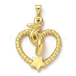 Pendente in ottone, serpente con ciondolo a cuore, oro, 35x26x7.5mm, Foro: 5x3.5 mm