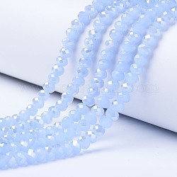 Galvanisieren Glasperlen, imitatorische Jade Perlen, ab Farbe plattiert, facettiert, Rondell, Licht Himmel blau, 6x5 mm, Bohrung: 1 mm, ca. 92~94 Stk. / Strang, 17~17.5 Zoll (42.5~43.75 cm)