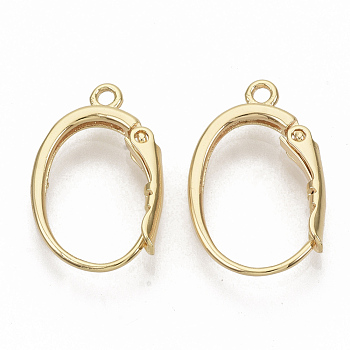 Brass Leverback Earring Findings, Nickel Free, Real 18K Gold Plated, with Loop 19.5~20.5x12.5x3.5mm, Hole: 1.5mm, Pin: 0.8mm