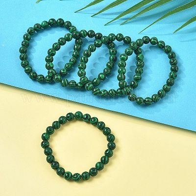 Braccialetti elasticizzati con perline sintetiche di malachite (tinta).&nbsp;BJEW-K212-B-031-1