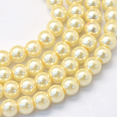 Lot De 60 Perles Longues En Verre Torsadé Doré Nacré - Perles Anciennes, Fabrication Inde - Occasion