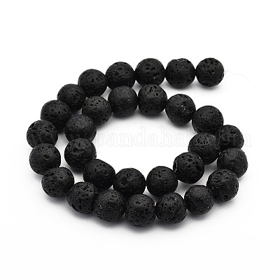 China Factory Natural Lava Rock Beads Strands, Round, Black 10mm