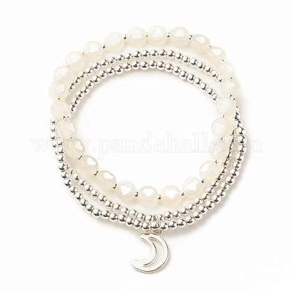 2Pcs 2 Style Alloy Moon Charm Multi-strand Bracelets Set BJEW-JB08158-02-1