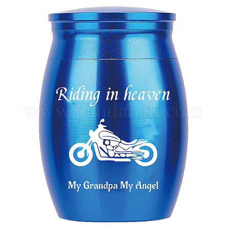 CREATCABIN Mini Urn Small Keepsake Cremation Ashes Holder Miniature Burial Funeral Container Jar Stainless Steel for Human Ashes Pet Dog Cat 1.57 x 1.18 Inch-Riding in heaven My Grandpa My Angel(Blue) AJEW-CN0001-69C-1