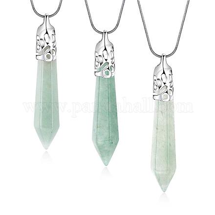 Bullet Natural Green Aventurine Pointed Pendant Necklaces NJEW-BB00018-01-1