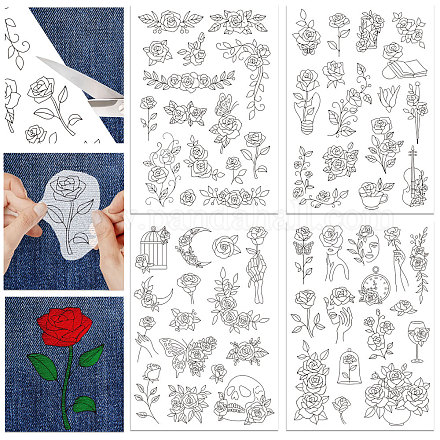 4 Sheets 11.6x8.2 Inch Stick and Stitch Embroidery Patterns DIY-WH0455-005-1